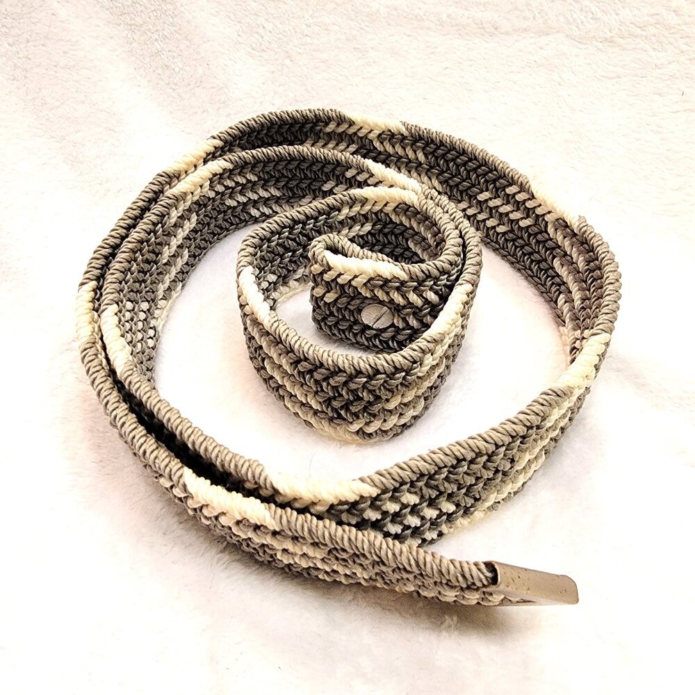 Vintage Men's Woven Braided Nylon Belt, White/Grey – Adj. to Size 40" no buckle